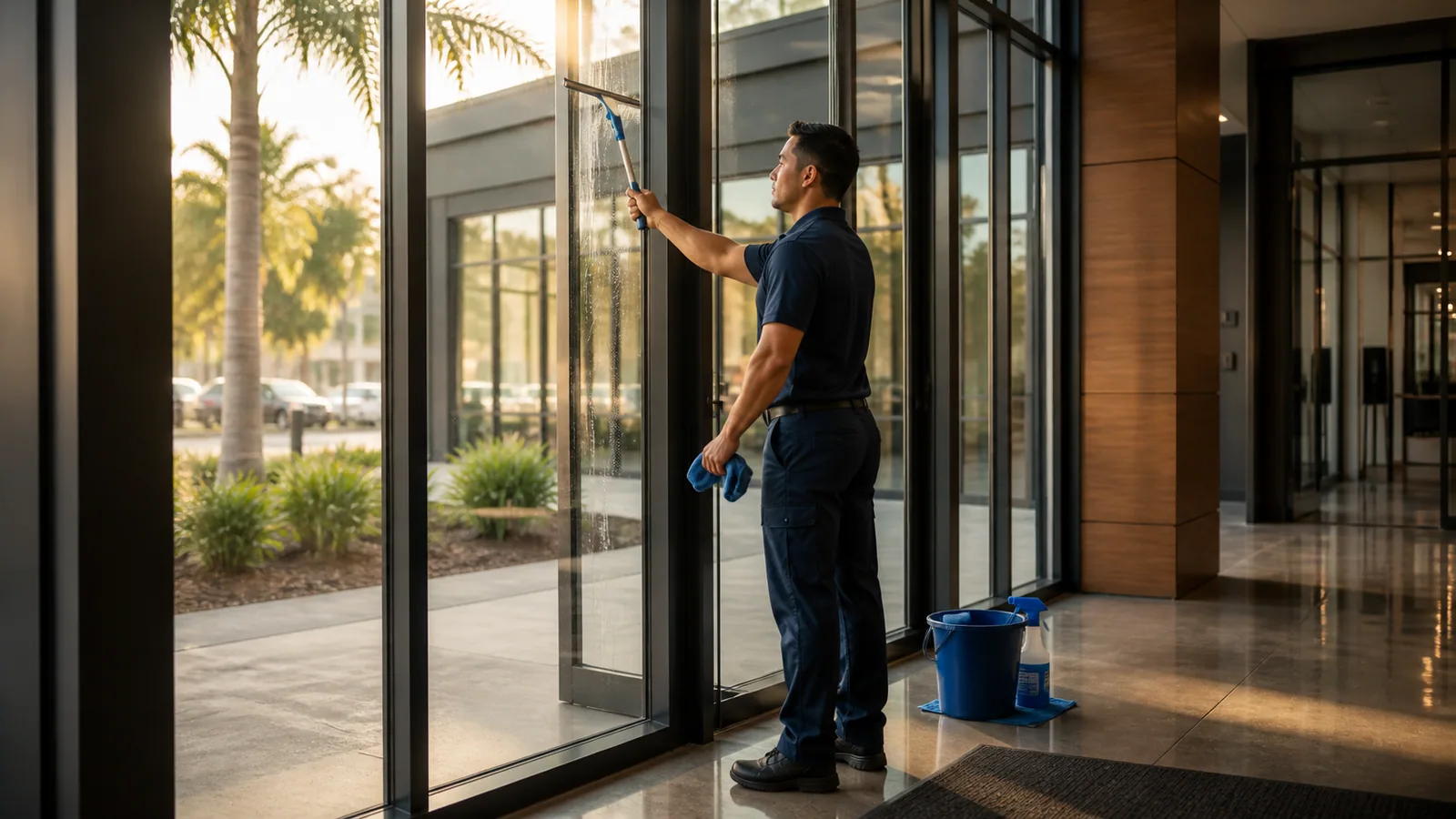 Commercial cleaner working in a Cocoa professional facility