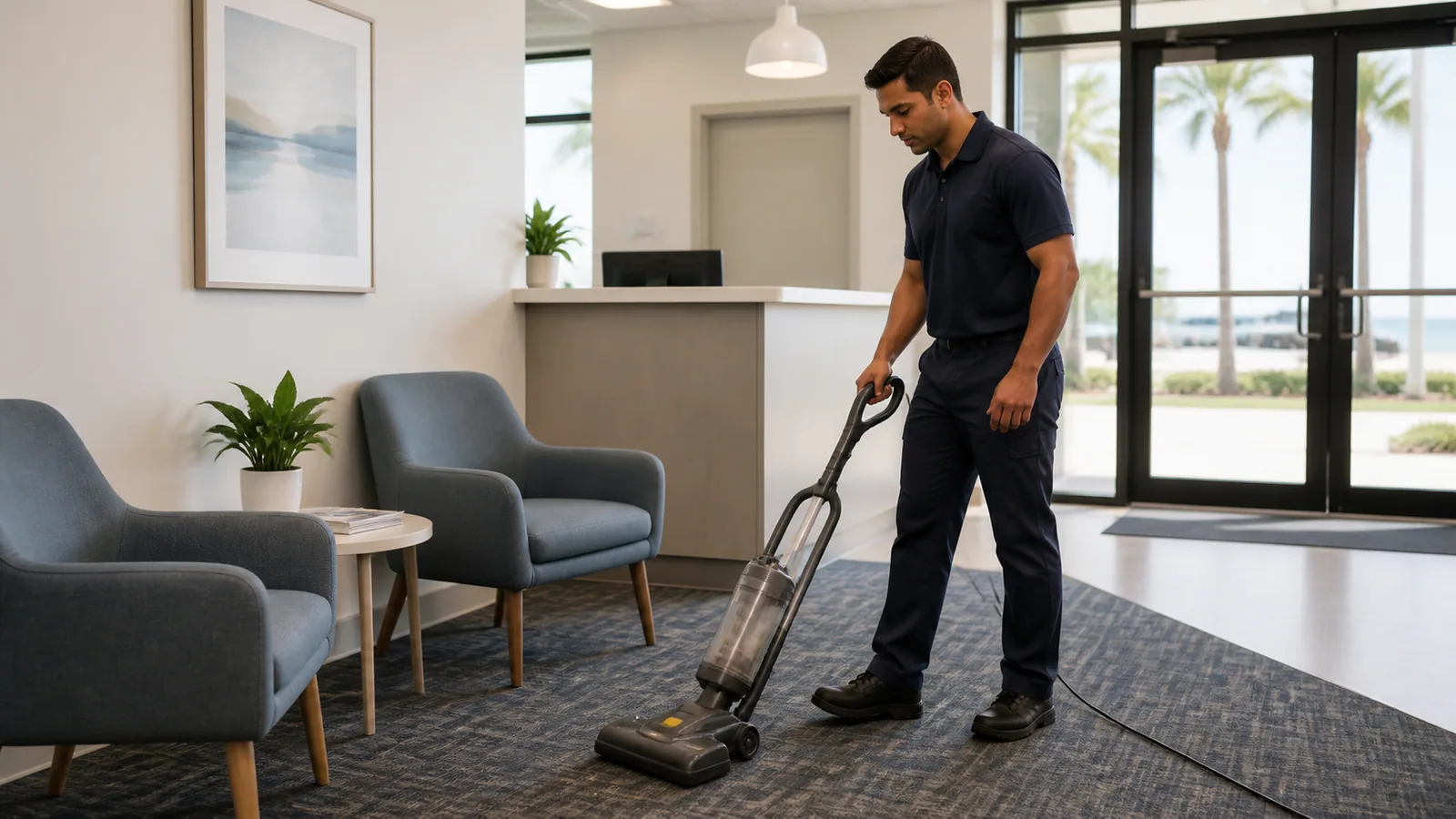 Commercial cleaner working in a Indian Harbour Beach professional facility