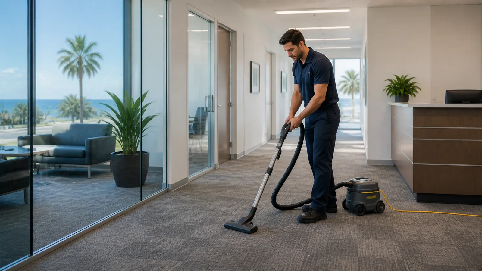 Commercial cleaner working in a Merritt Island professional facility