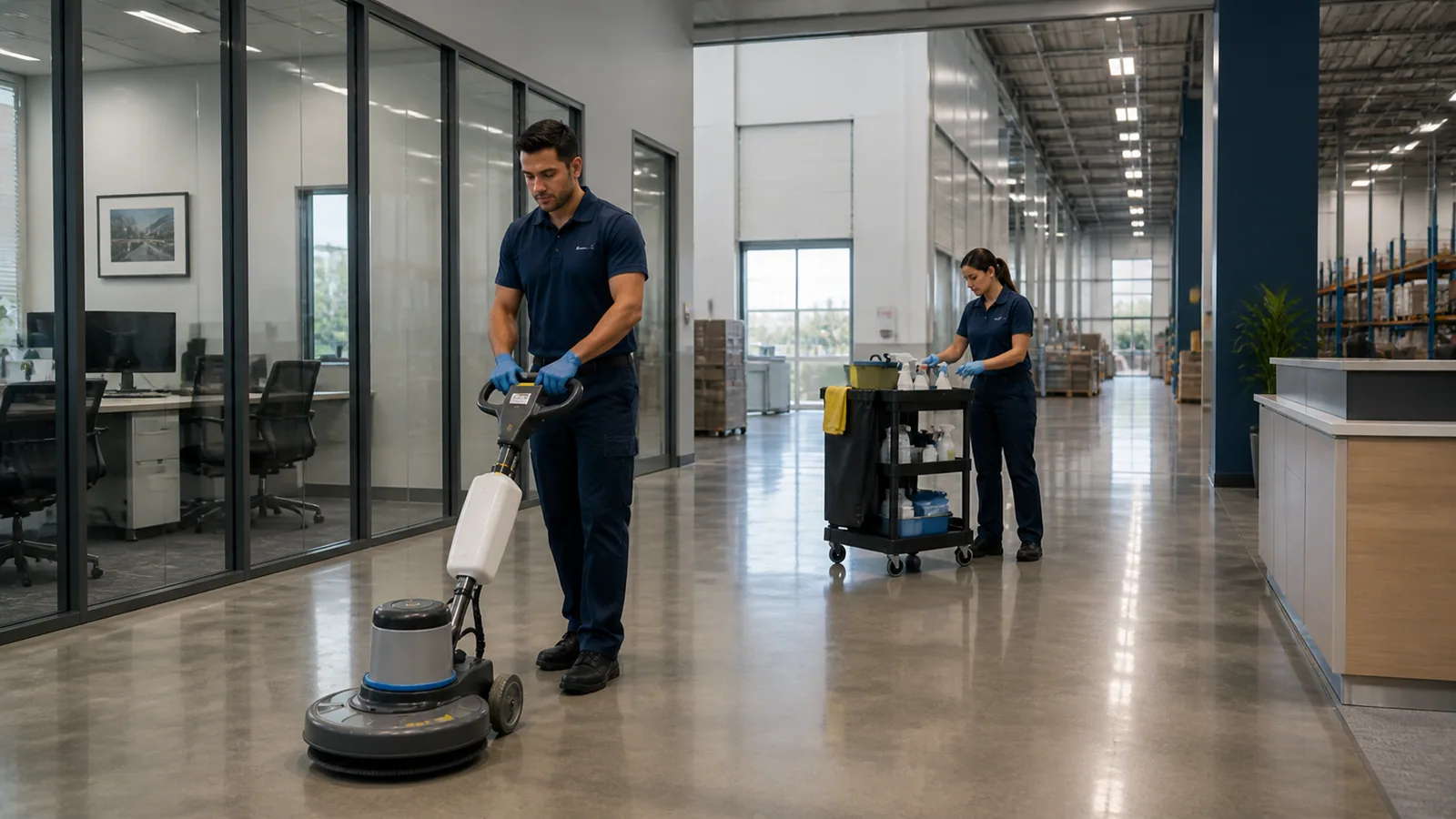 Commercial cleaner working in a Palm Bay professional facility