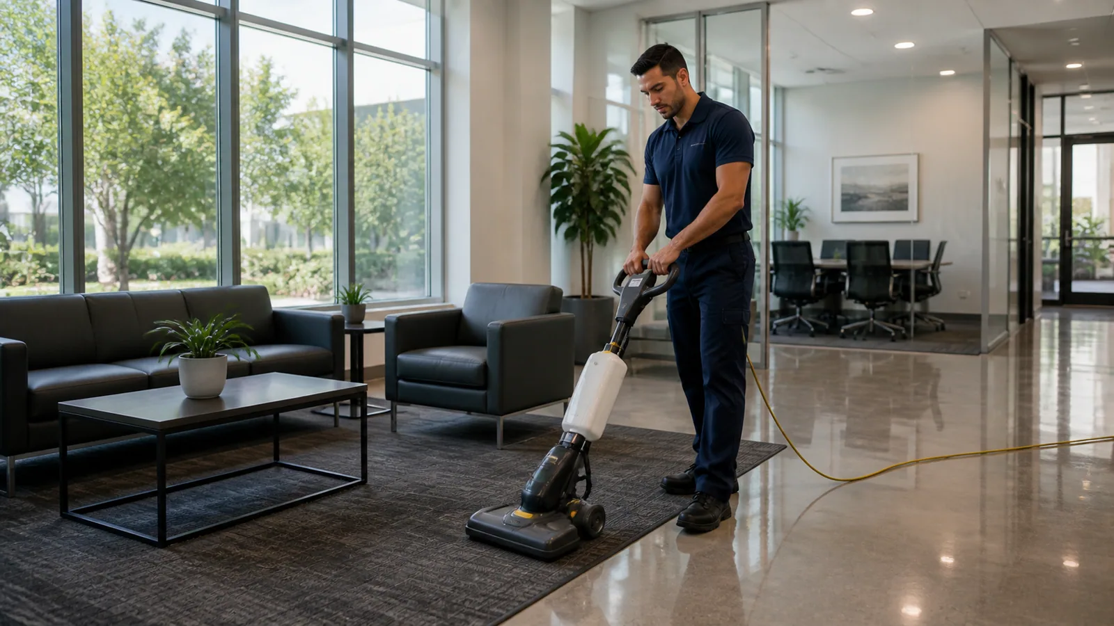 Commercial cleaner working in a Suntree professional facility