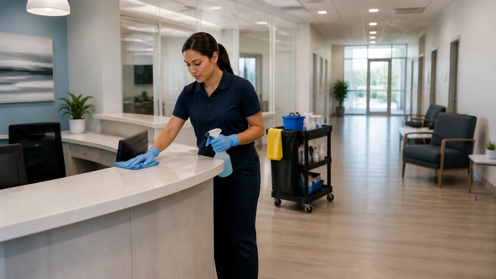 Commercial cleaner working in a Viera professional facility