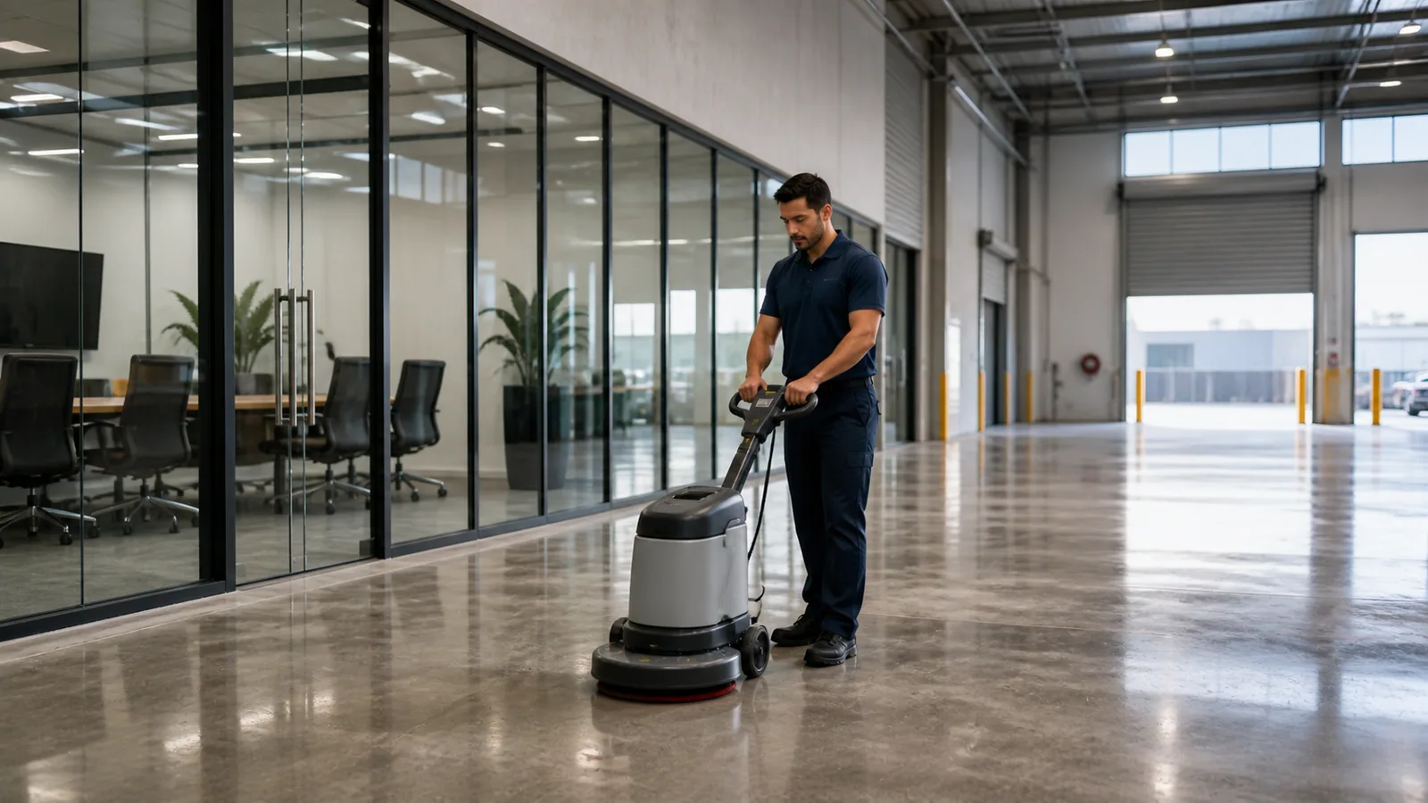 Commercial cleaner working in a West Melbourne professional facility